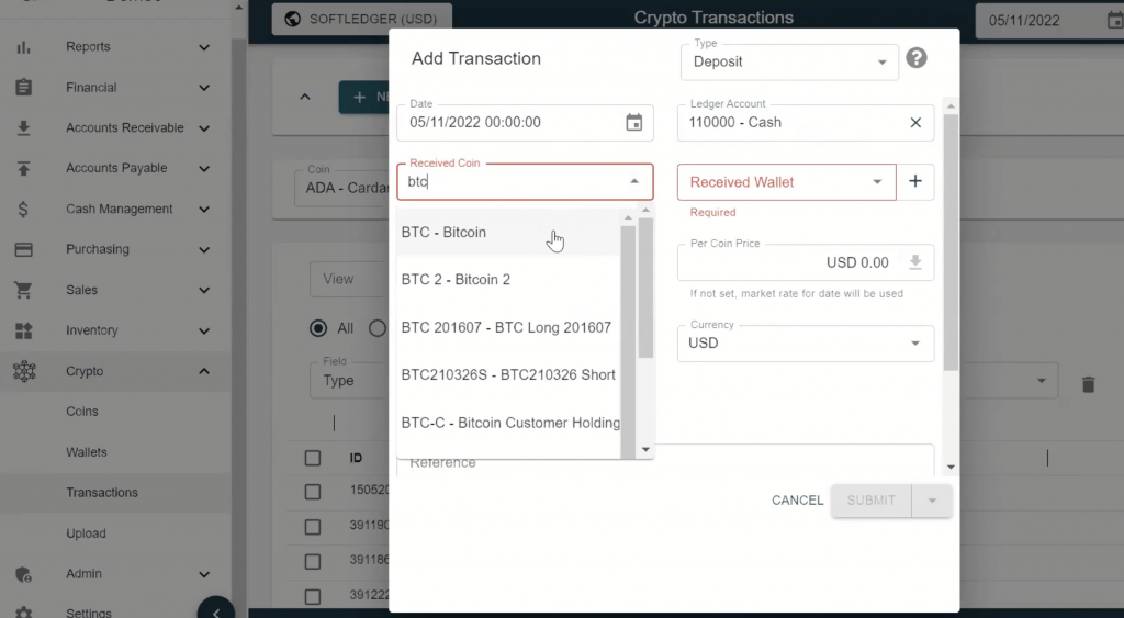 In this image we are reducing our cash balance and increasing our bitcoin balance