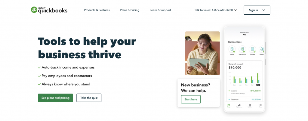 QuickBooks home page